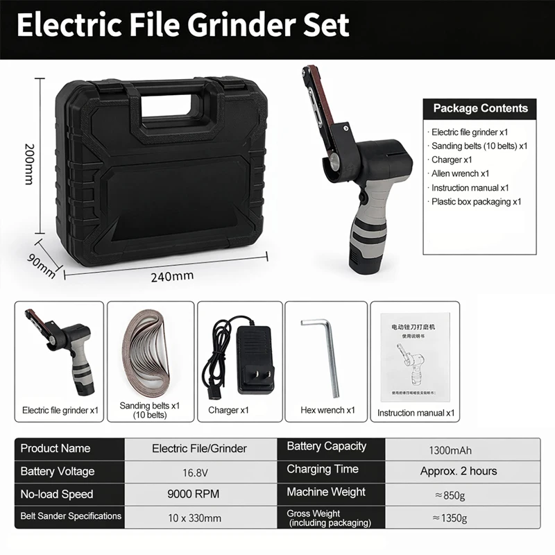 Electric Mini Belt Sander Angle Grinder Tool Sand Belt Machine with 9000RPM No-load Speed and 10 Sanding Belts for Wood Metal