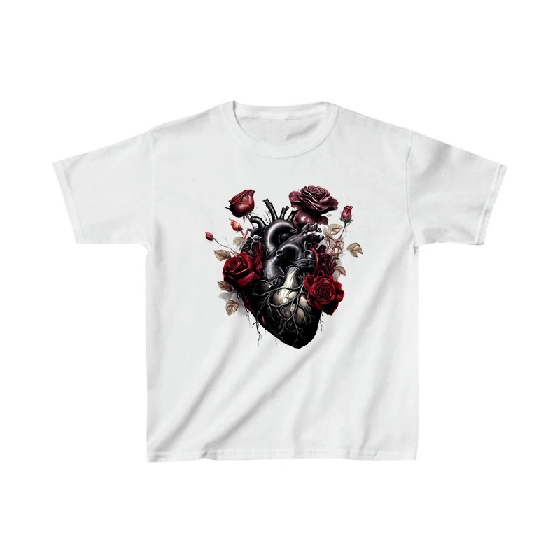 تنفس تنوعا تي شيرت للنساء Harajuku الإبداعية زهرة نمط الطباعة تيز القوطي جماليات قمة Y2K الشارع الشهير الموضة