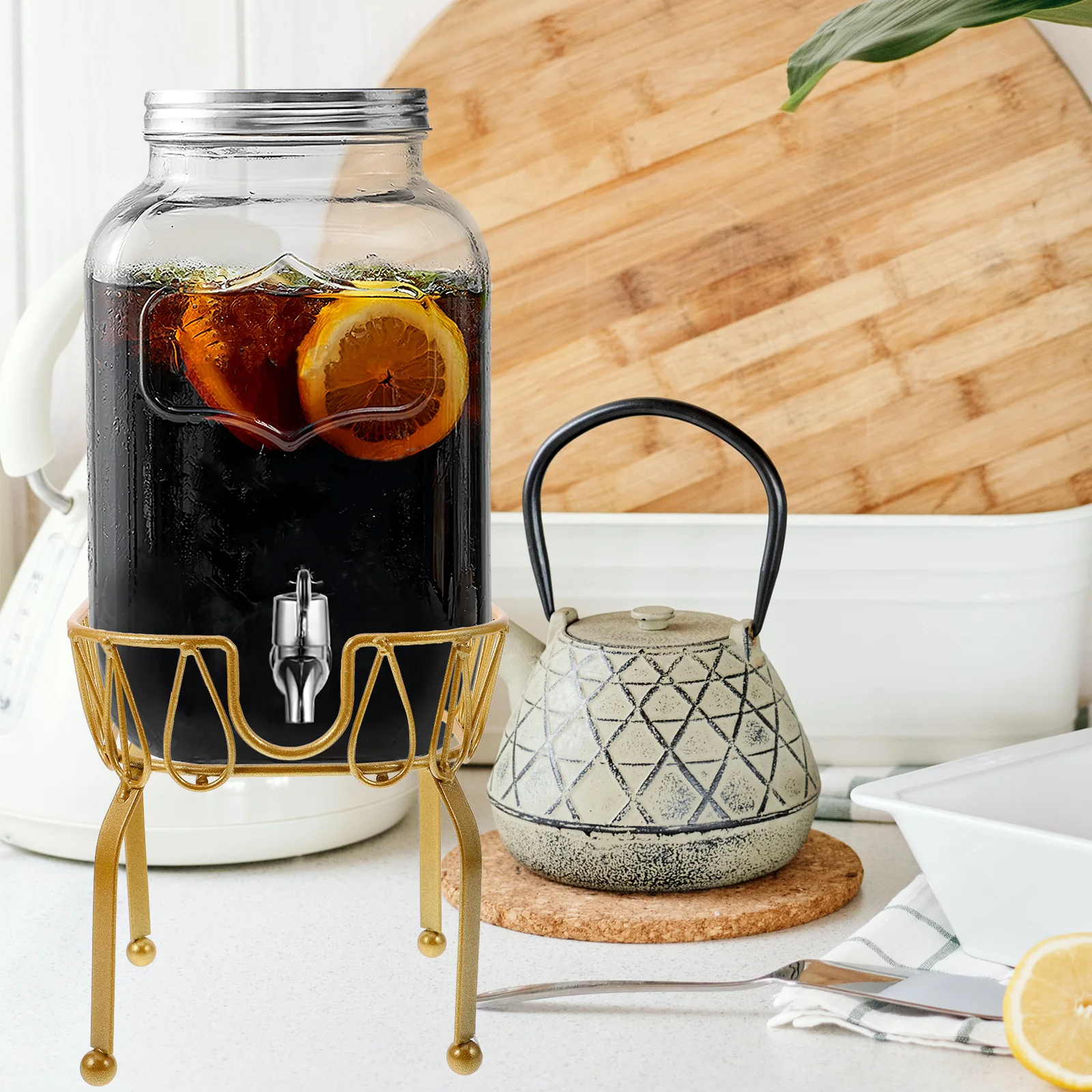 حامل موزع المشروبات الحديدي حامل دلو معدني للمشروبات المائية وحامل عرض المنزل والحفلات