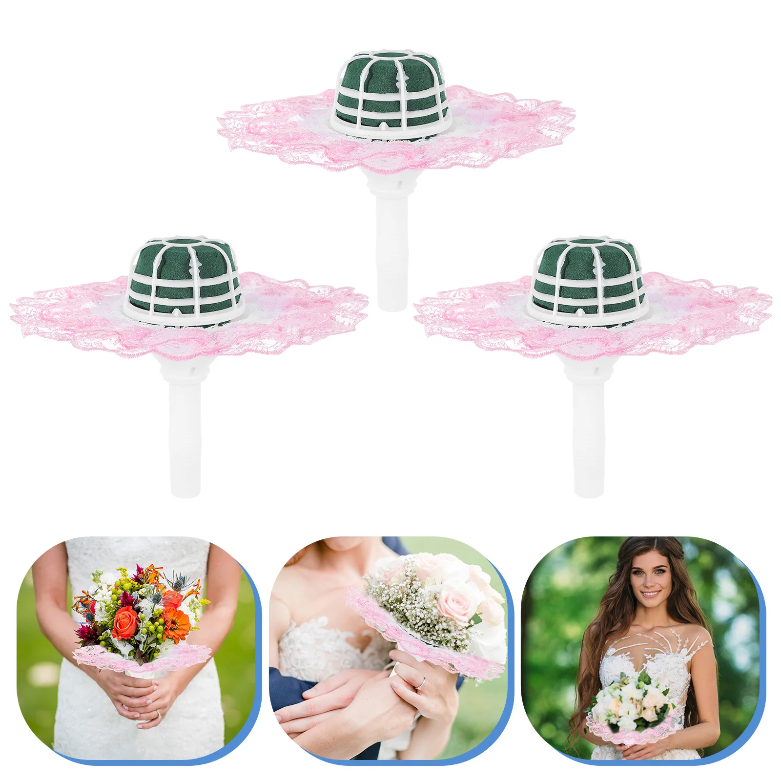 3 set Bridal Bouquet Holder With Lace Flower Base For Wedding Floral Arrangement Mud Support Party Decor Simulation Flower - Image 5