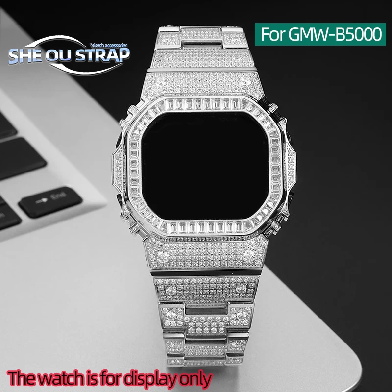 GMW-B5000 เพชรสแตนเลสสําหรับ Casio G-SHOCK การปรับเปลี่ยนบล็อกขนาดเล็ก GMW-B5000 Series แฟชั่นเพชรชุด