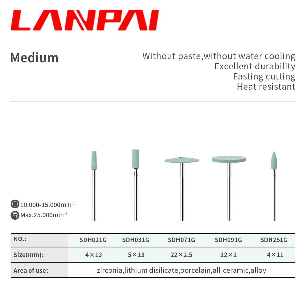 lanpai Dental Lab Zirconia Porcelain lithium disilicate Polishing Head Ceramic Diamond Grinding kit HP Dentistry Material Drill