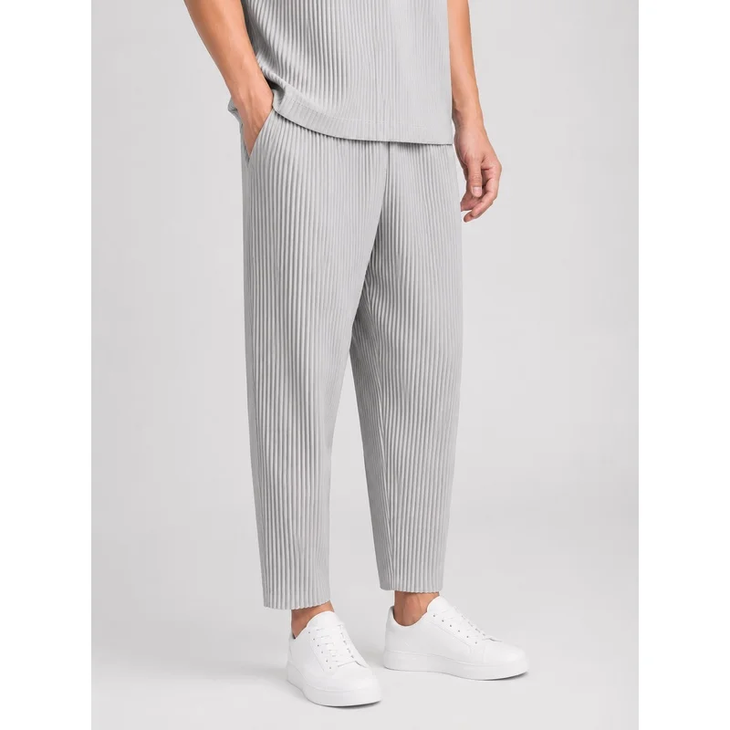 Miyake Pleated Pants Solid Tapered Pants Pencil Pants Four-season Casual Bottoms Japenese Streetwear Miyake Men