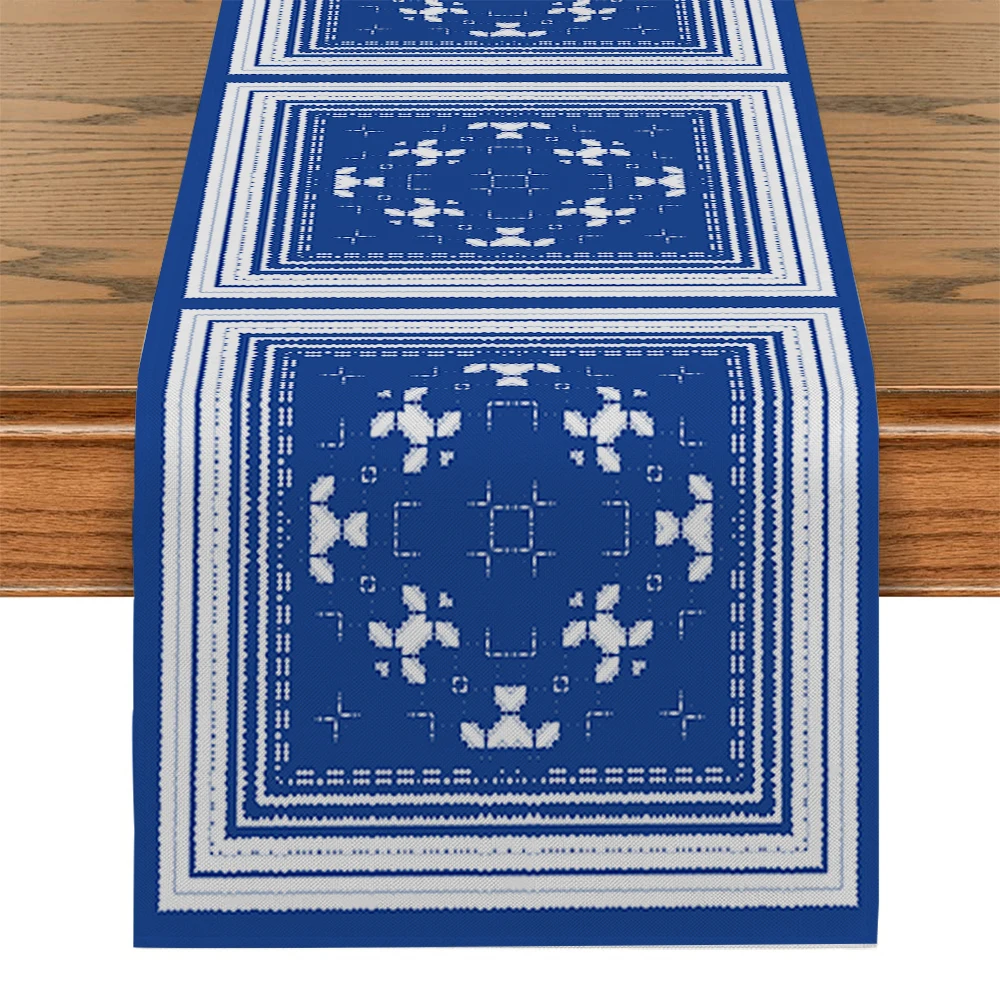 Portuguese Blue Table Runners Kitchen Table Decor Farmhouse Washable Dining Table Runner Holiday Party Wedding Decorations