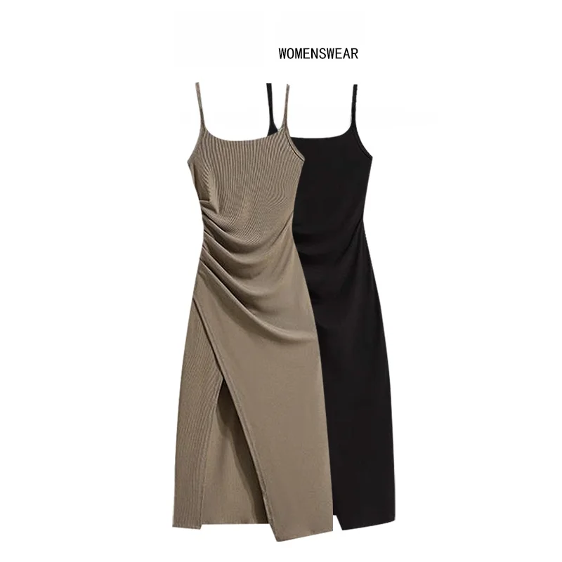 

Fashionable plus Size Strap Dress Women's Mid-Length Slimming Split Base Skirt Korean Style High Waist Novelty Polyester Fiber