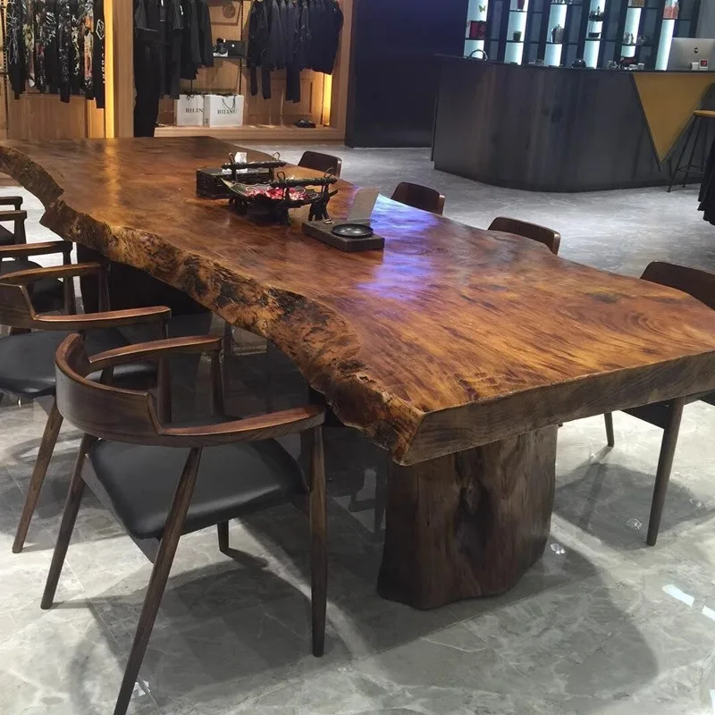 

Log large board tea table New Chinese style living room Household solid wood whole board tea table Office conference table