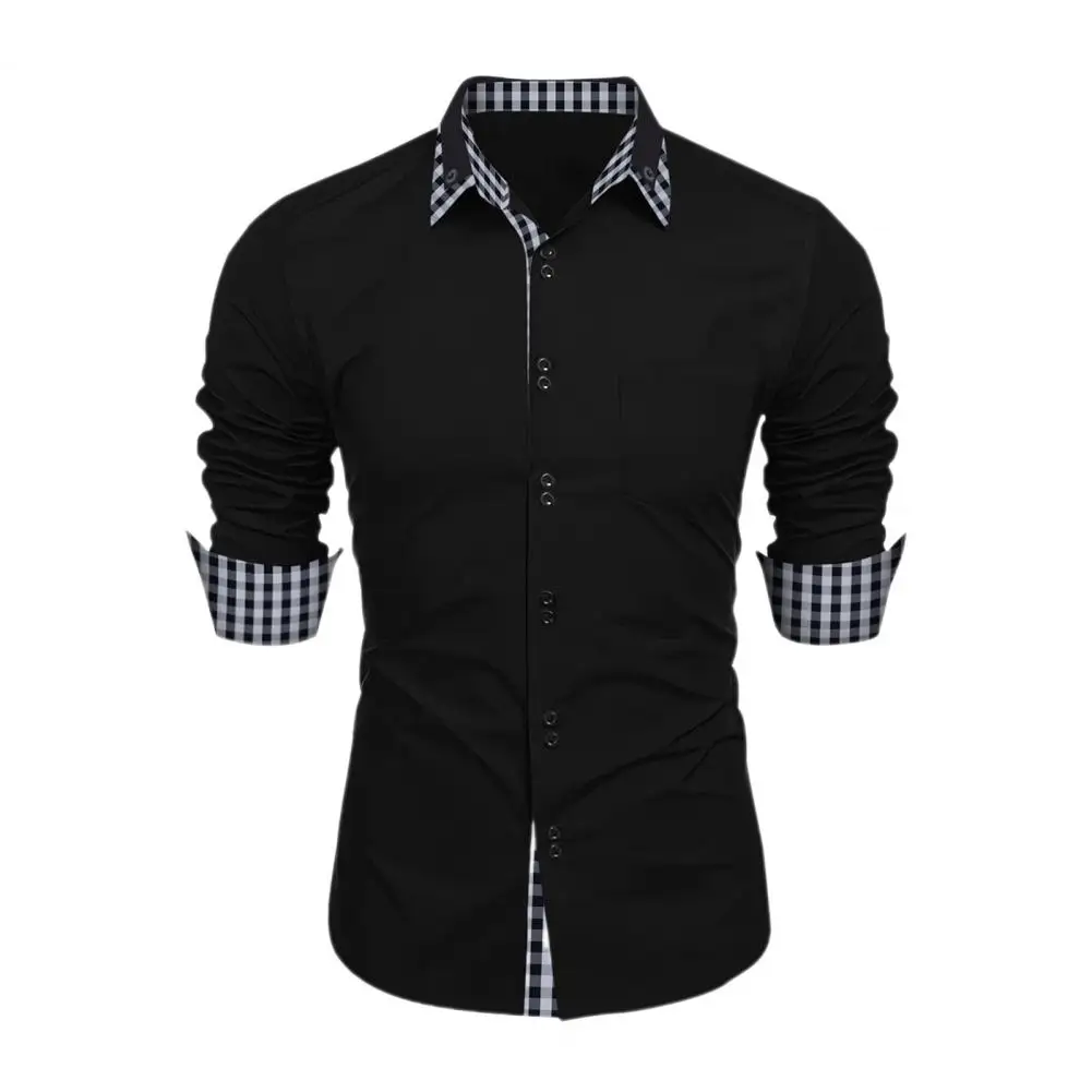 

Men Plaid Button Down Shirt Colorblock Plaid Print Men's Spring Shirt Slim Fit Single-breasted Business Cardigan for Streetwear