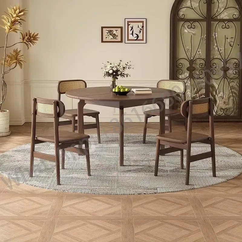 Mid-Century Retro Oval Solid Wood Folding Dining Table Set, Extendable Dining Table and Chairs for Small view 4