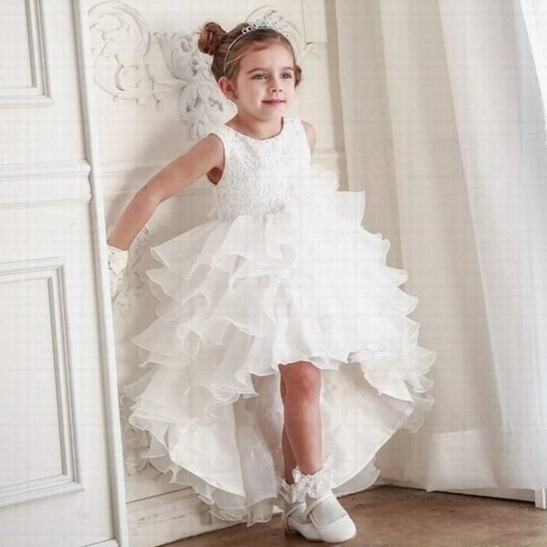 

Flower Girl Dress Ankle Length Sleeveless Custom Made Kids Birthday Clothes Ruffles Long Pageant Gowns