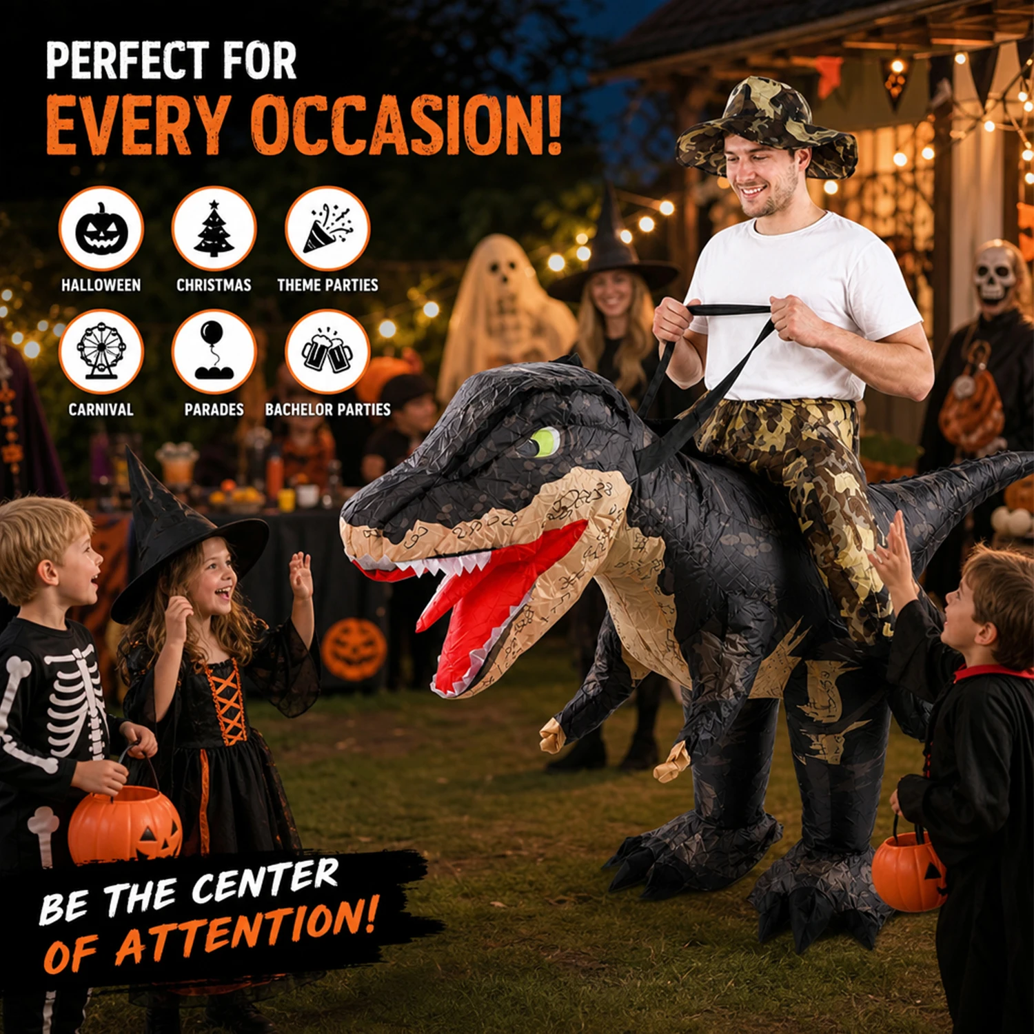 Aufblasbares Dinosaurier-Reitkostüm für Erwachsene mit Hochgeschwindigkeitsventilator, T-Rex-Kostüm zum Reiten für Halloween, Partys, Karneval und Cosplay-Veranstaltungen