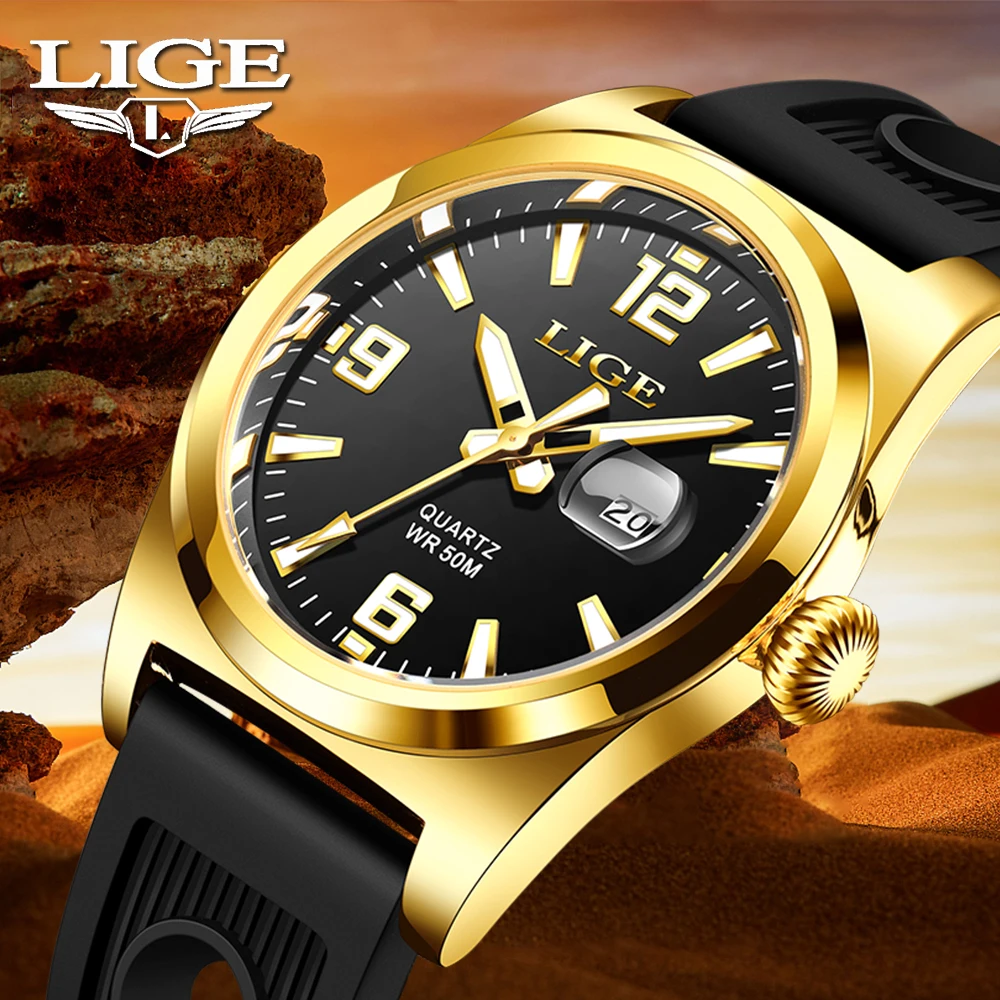 

LIGE Luxury Top Brand Casual Waterproof Clock Luminous Men Watch Wristwatch Silicone Strap Men Quartz Watch For Men reloj 2024