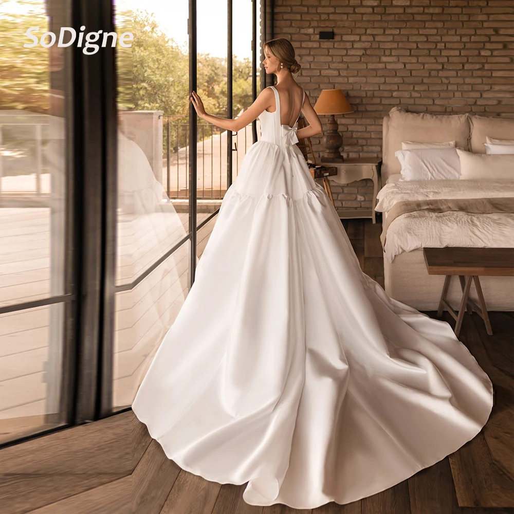 

SoDigne Simple A-line Satin Wedding Dresses Spaghetti Strap Bridal Dress 2026 Long Bride Gown vestidos de novia Customized