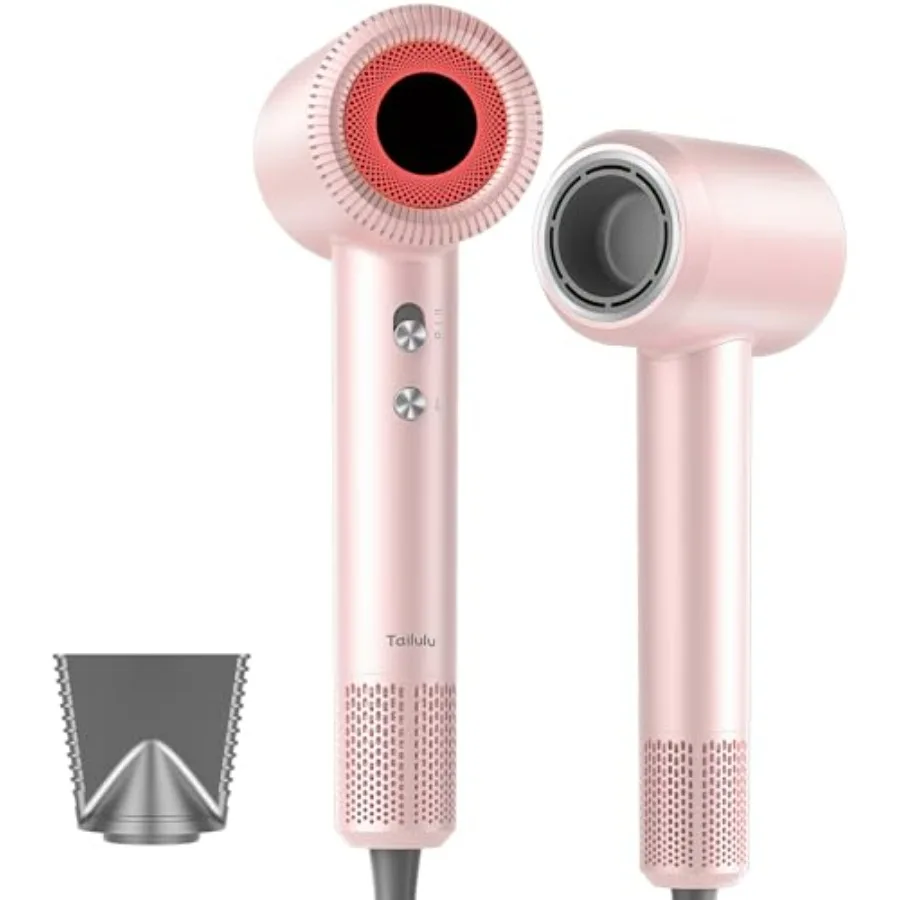 

Hair Dryer for home travel salon use, ionic plastic pink with high-speed 160000 RPM motor, low noise and thermo-control, includ