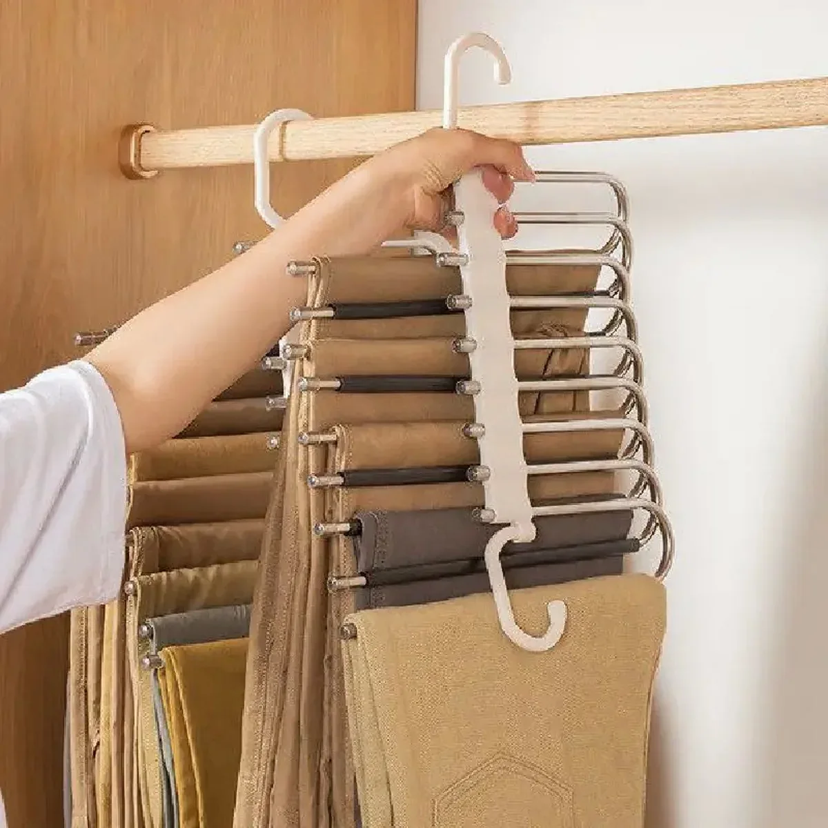

Upgrade 9 Layers S-Type Non-Slip Pants Hangers Stainless Steel Multifunctional Closet Organizer Space Saving Jeans Hangers