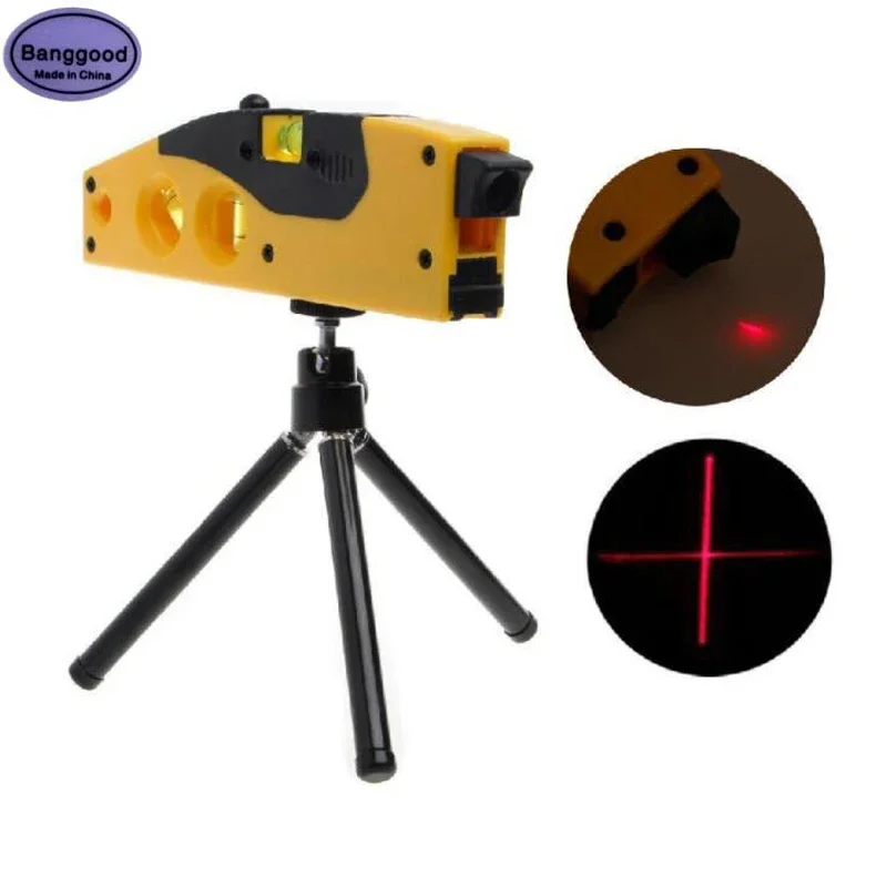 미니 레벨 레드 레이저 크로스 라인 거리 측정기, 계량기 거리 측정기 측정 장비 도구, 삼각대 스탠드 브래킷 포함, 2 in 1