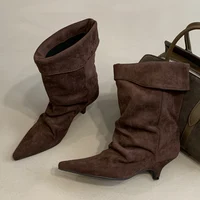 Aneikeh Fashion Street Style Vintage Ankle Boots Women Winter Pointed Toe Thin Low Heel Shoes SHort Botas Zapatos De Mujer