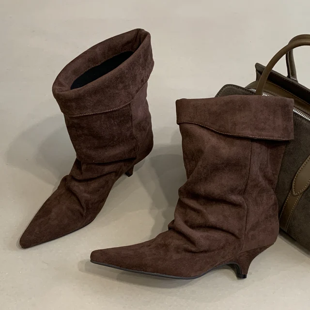 Aneikeh Fashion Street Style Vintage Ankle Boots Women Winter Pointed Toe Thin Low Heel Shoes SHort Botas Zapatos De Mujer