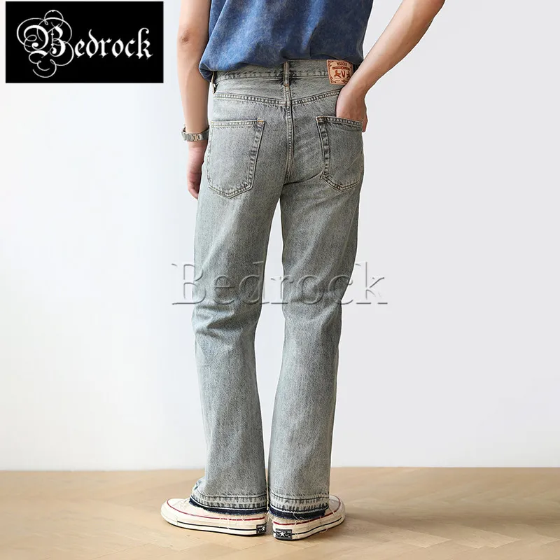 MBBCAR Vintage Bell-Bottom-Jeans für Herren, 12 Unzen, Selvedge Denim-Flare-Hose, 100 % Baumwolle, Distressed Street Destroy Wash Jeans 7492