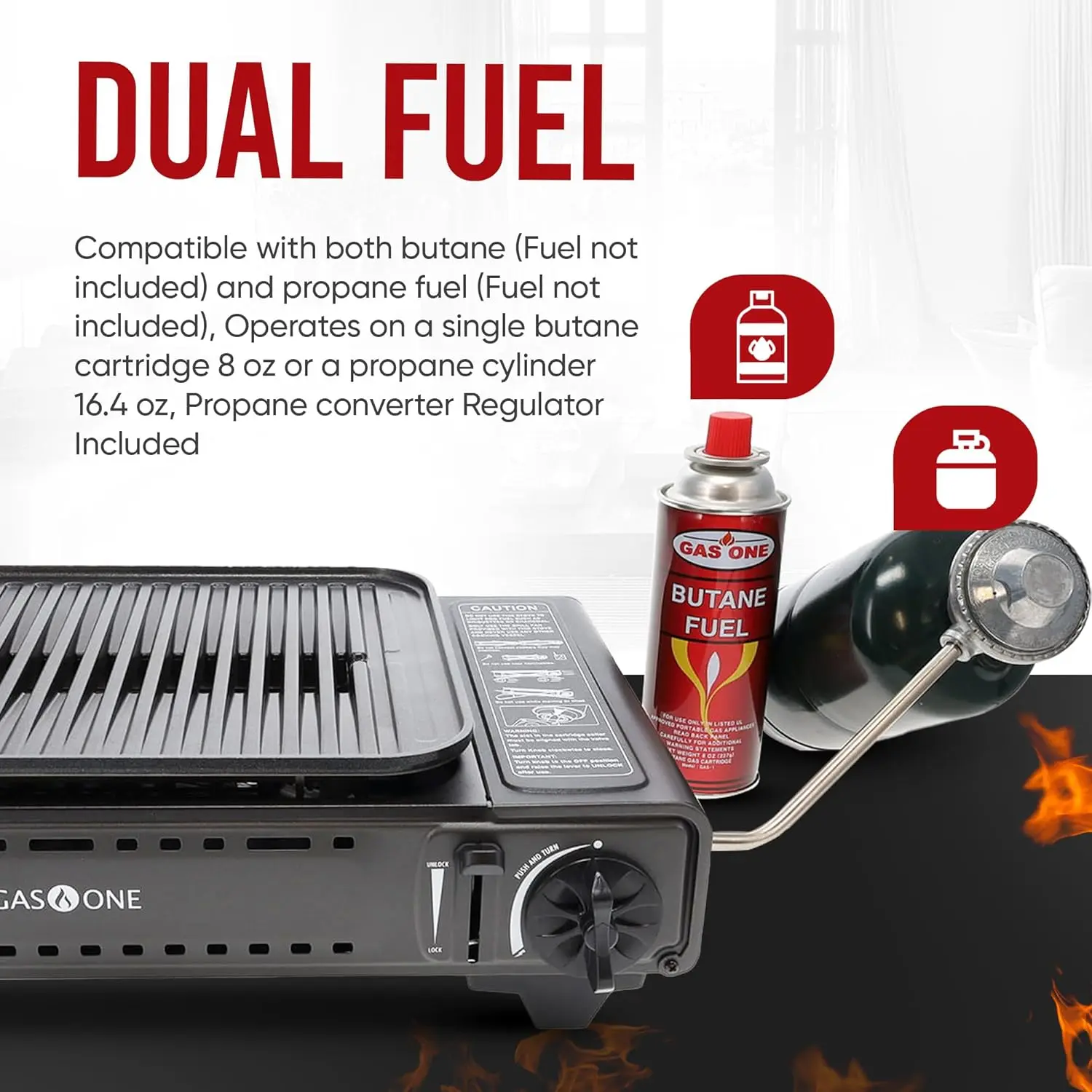 GasOne Propane or Butane Grill Stove GS-2400P Dual Fuel Portable Camping Grill Gas Stove with Carrying Case