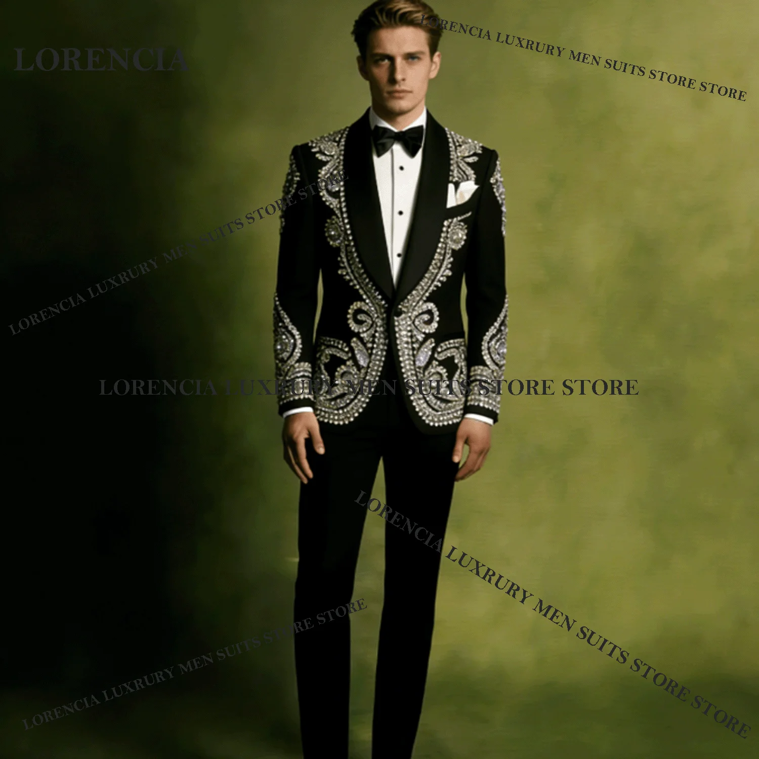 

Customized Exquisiete Sequin For Men Suit Luxury Embroidery 2 Pieces Groom Male Blazers Ropa hombre Glitter Slim Wedding Tuxedos