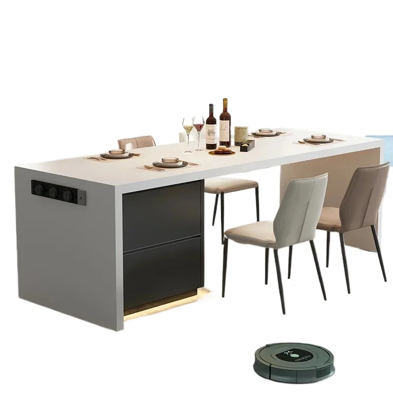 

Flush island dining table integrated small apartment narrow island household rock slab guide table bar kitchen counter