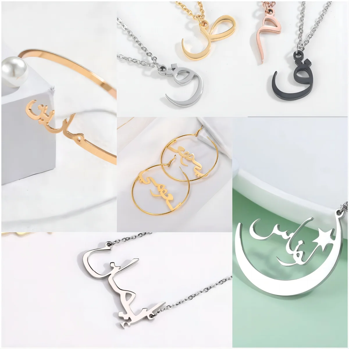 

MYDIY Fashion New Stainless Steel Muslim Necklace Jewelry Sun Moon Arabic Quran Pendant Mother's Day Gift for Women