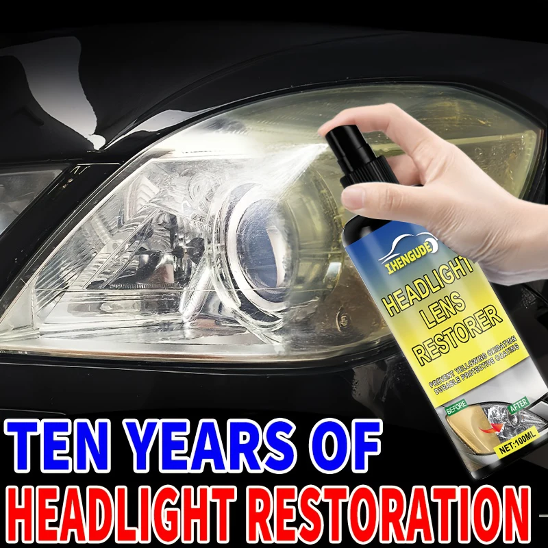Car Headlight Restoration Polishing Spray with Free Sponge - Scratch Remover & Oxidation Cleaning Repair Paste Headlight Assembly Polishing Kit Headlight Stain Removal Cleaner