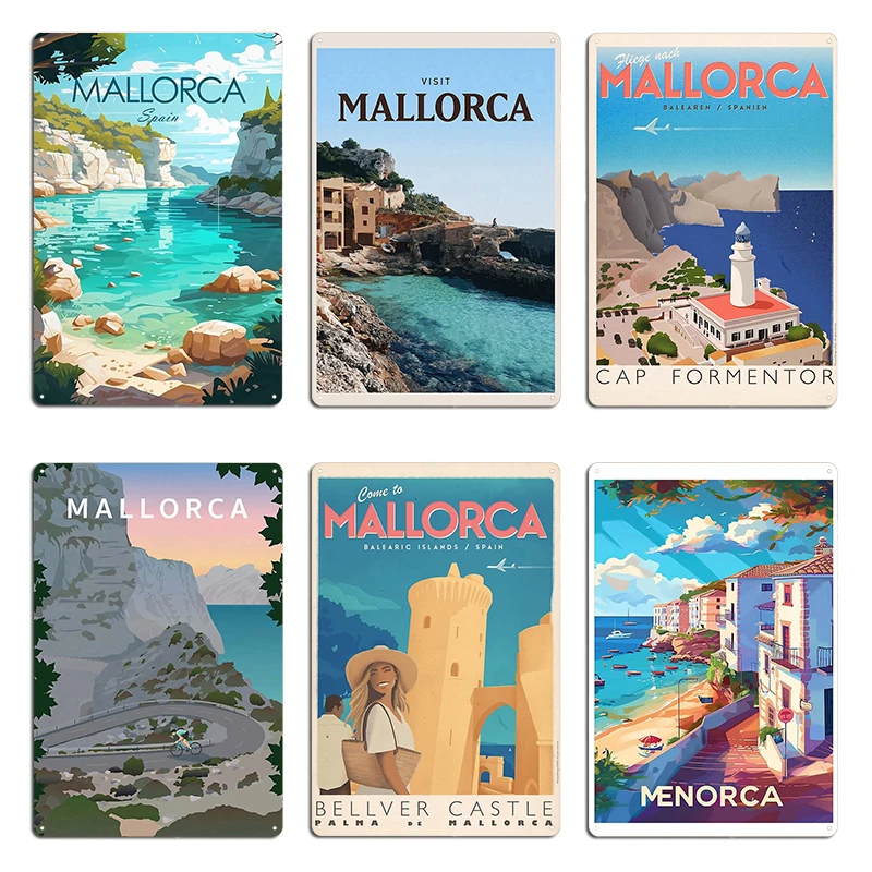 Póster de viaje Vintage de Mallorca Puerto Palma Mosquitodesign, placas de letrero de Metal, diseños murales, cartel de estaño de Mallorca