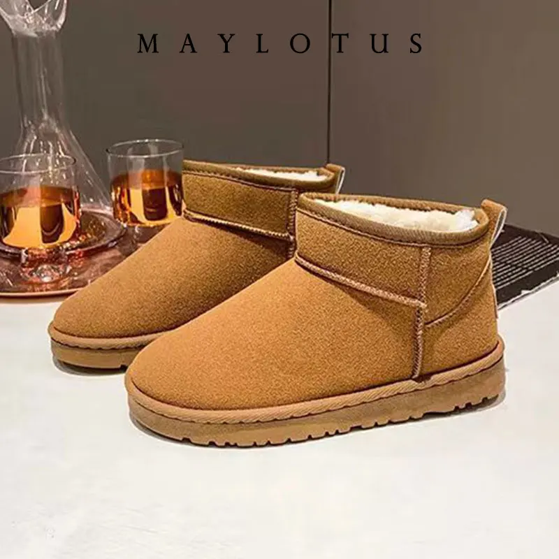 2025 Fashion Snow Boots Genuine Cow Leather Ankle Boots Warm Winter Women Shoes Non-slip Soles Woman Boots No Logo