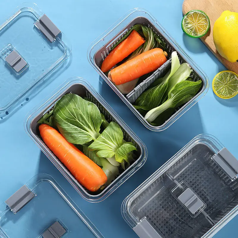 Refrigerator Preservation Storage Box for Fruit Drain Basket Storage Containers Sealed Box With Lid Vegetable Kitchen Organizer