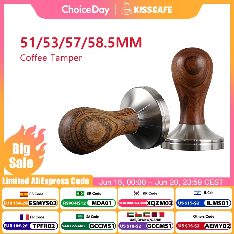 Tamper de café 51mm 53mm 57mm 58.5mm, aço inoxidável para delonghi breville lelit barista máquina de café expresso acessórios ferramentas de canto