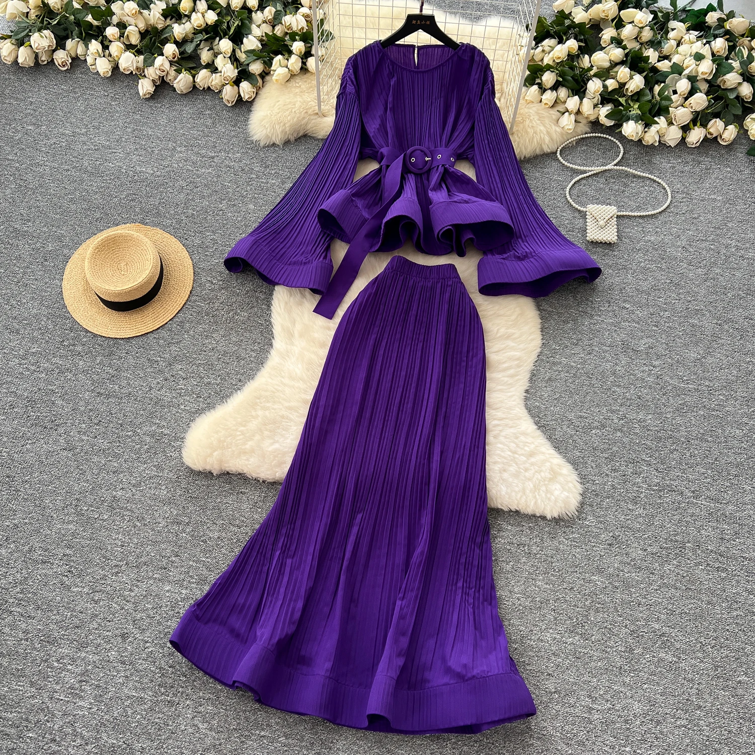 Lady Luxury Elegant Winter Suit Outfits Autumn Waist Belt 2pcs Set Festival Birthday Dinner Party Banquets Nightclub Evening Set