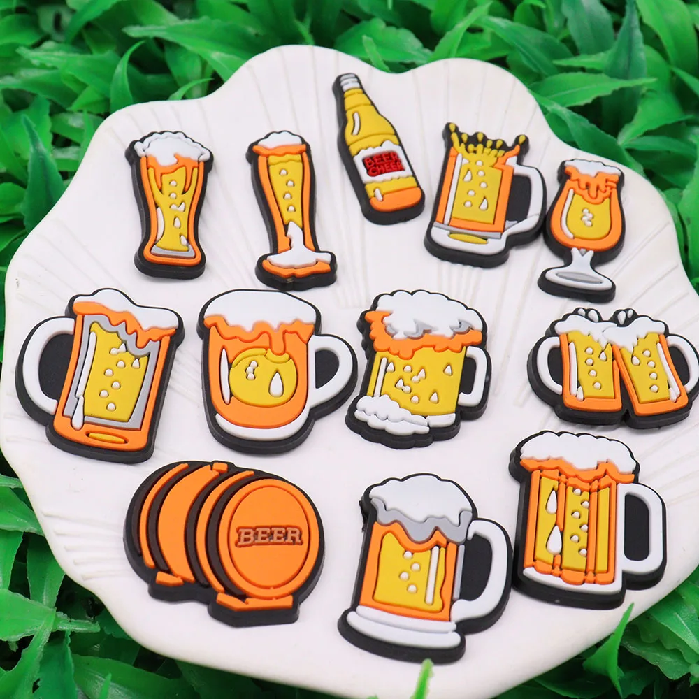 Mix 50pcs PVC Drinks Cheer Beer Sandals Shoe Charms Accessories Adult Designer Decoration DIY Backpack Bracelet Adult Gift