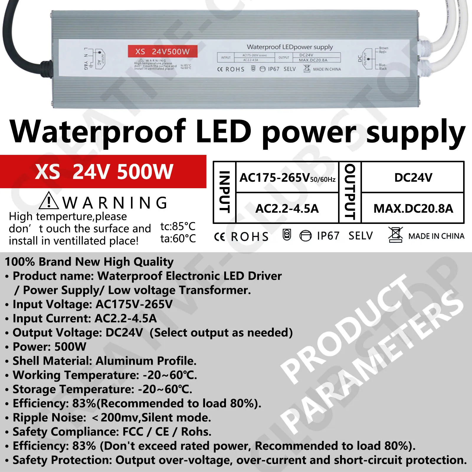 Imagem -02 - Transformador de Iluminação Impermeável ao ar Livre Led Driver Dual Output Switching Power Supply Adapter Ip67 500w 220v ac para dc 24v