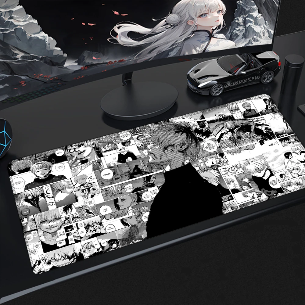Anime Gaming Mauspad Großes Erweitertes T-Tokyo Ghoul Mauspad Rutschfeste Gummibasis Bedruckte Kantenverstärkte Schreibtischunterlage für PC Laptop Gamer