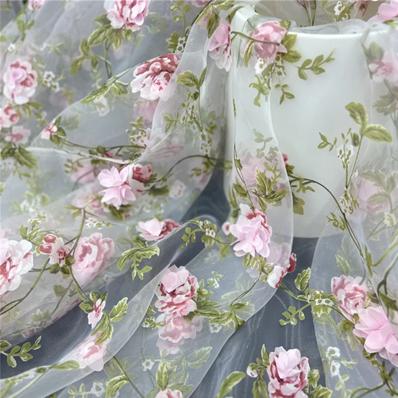 Elegant Beautiful 3D Pink Floral Lace Organza Applique Chiffon Organza Bridal Gown Wedding Dress Sewing Fabric - Image 3