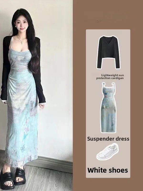 

Комплект из двух предметов: тонкий кардиган-накидка с кружевной отделкой и длинная юбка для женщин, летний, солнцезащитный, с эффектом утягивания талии, коллекция Pure Desire