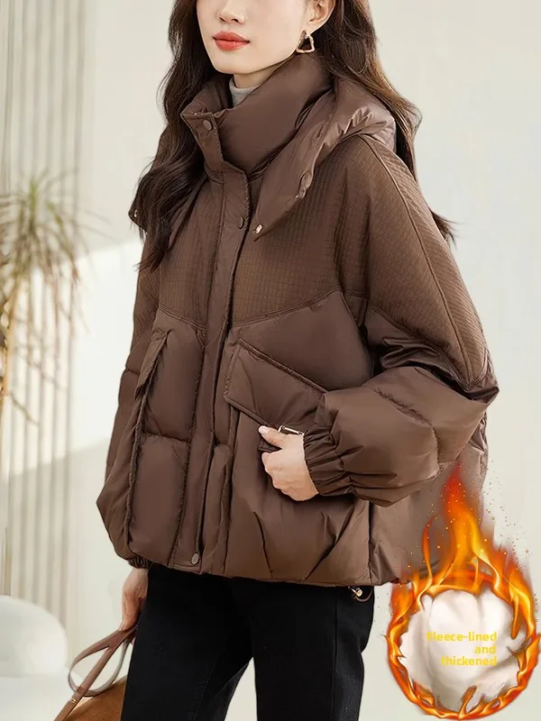 

Карамельная утепленная хлопковая куртка с капюшоном для женщин, свободного кроя, модная, теплая, зимняя верхняя одежда, новинка, корейский стиль