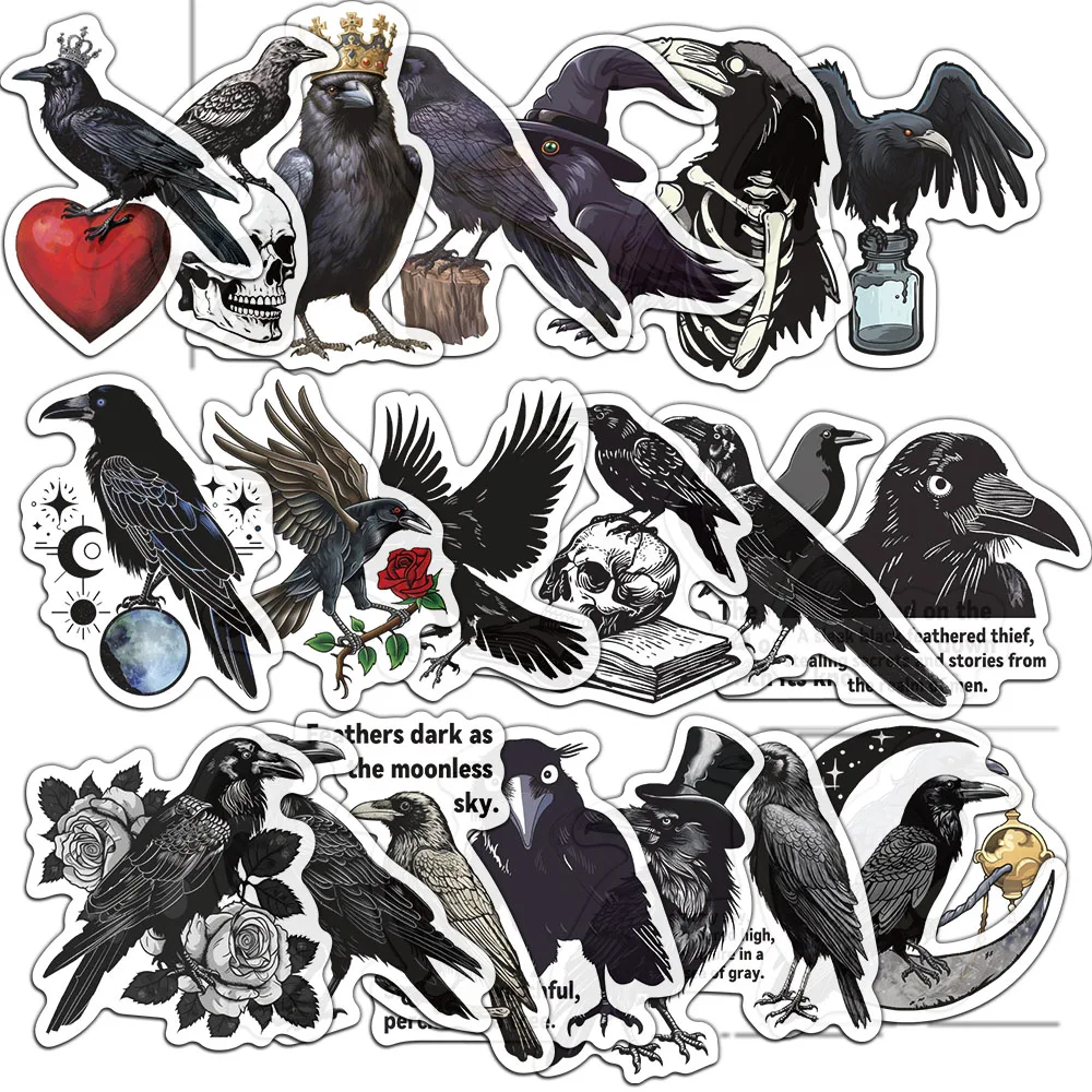 50PCS Black Crow Sticker DIY Notebook Notebook Computer Water Cup Sticker Material