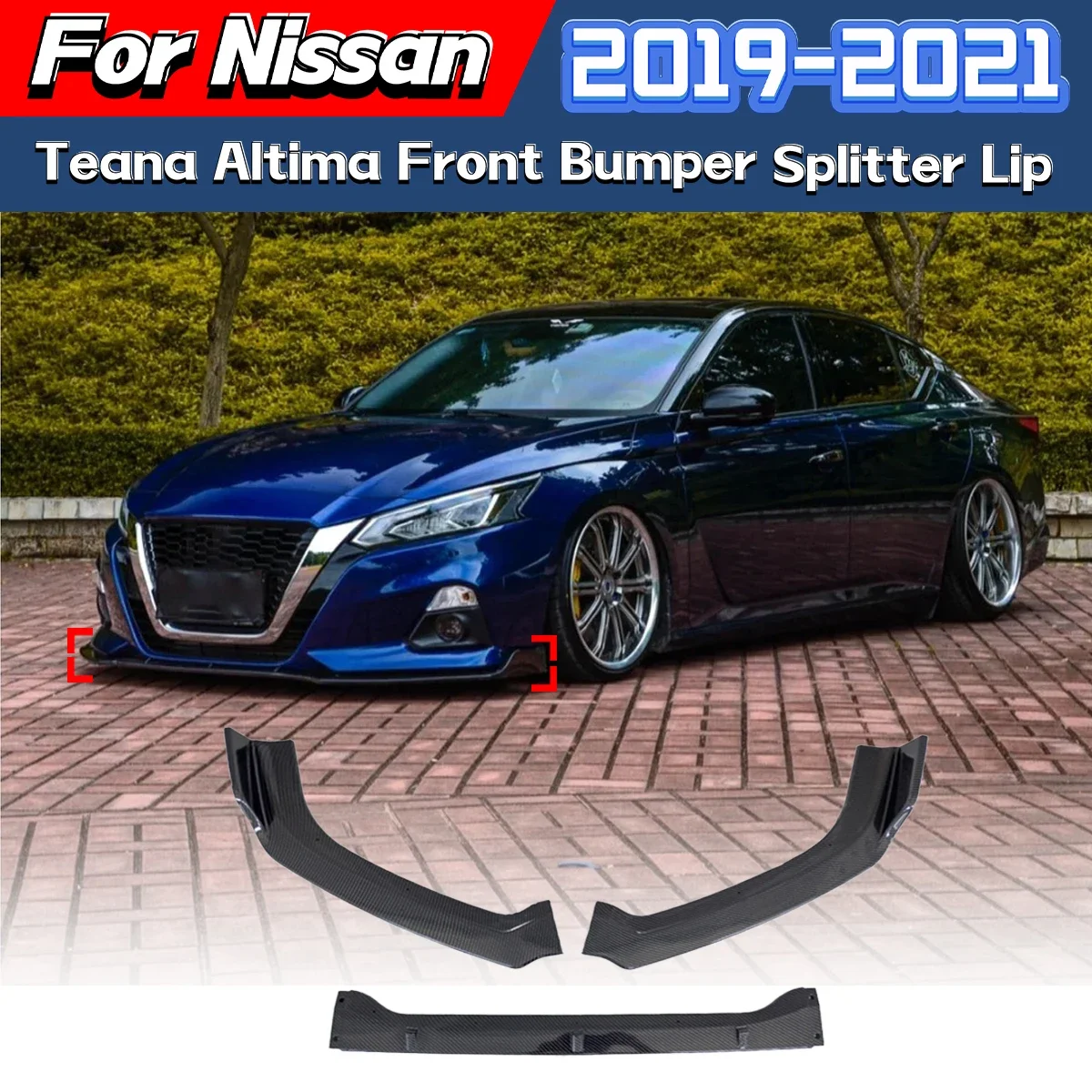 

For Nissan Altima 2019 2020 2021 Front Bumper Spoiler Lip Splitter Lip 3-section Diffuser Guard Body Decoration Modification Kit