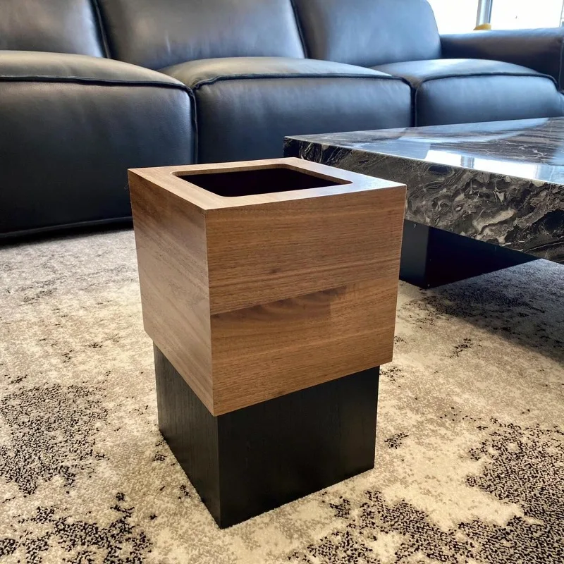 Trash can household living room light luxury wooden bedroom hotel with cover creative ins
