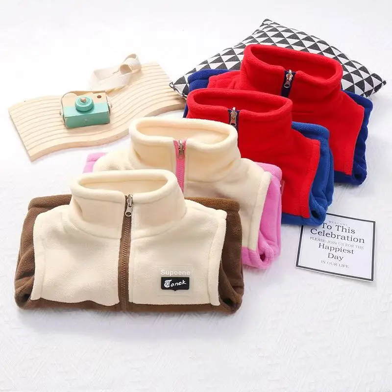

2025 Autumn/Winter New Children's Polar Fleece Color Blocked Vest Double layer Outer Wear Short Close Wear Warm Baby Shoulder