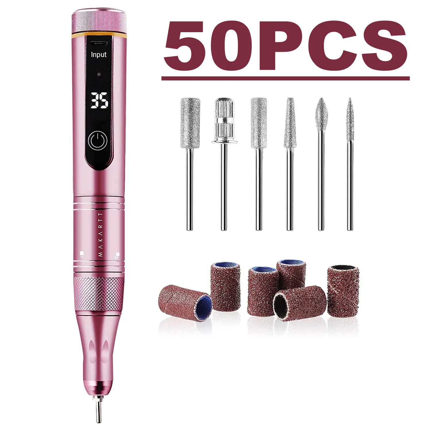 

50PCS Rechargeable Electric Nail Drill Machine Makartt Cordless Nail File 35000RPM ELLSEE Portable E Filer, Manicure Kit