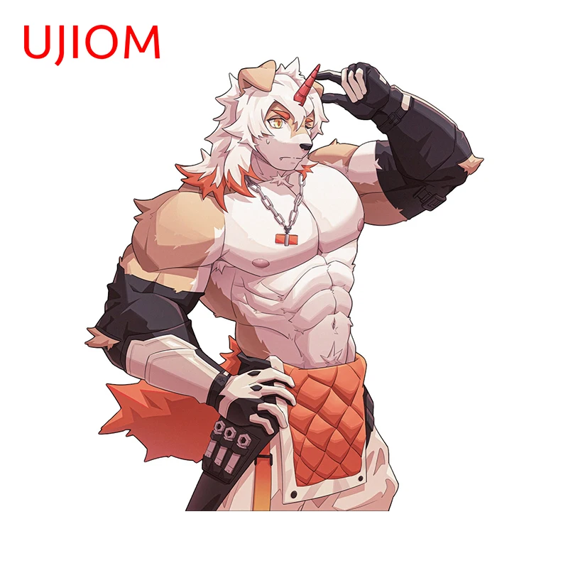 UJIOM 13cm X 11.4cm Hung Furry Wall Sticker Robust Man for Refrigerator Laptop Decoration Decals Amusig Anime Home Accessories