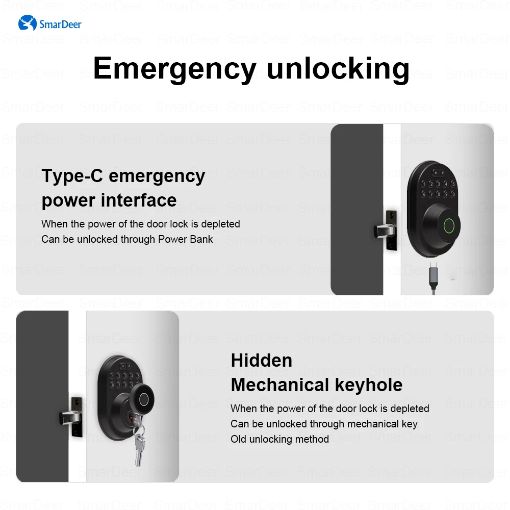 SmarDeer 4-in1 Electronic Lock for Tuya Smart Lock with Deadbolt  Fingerprint Lock Keyless entry with SmartLife App Remote unloc