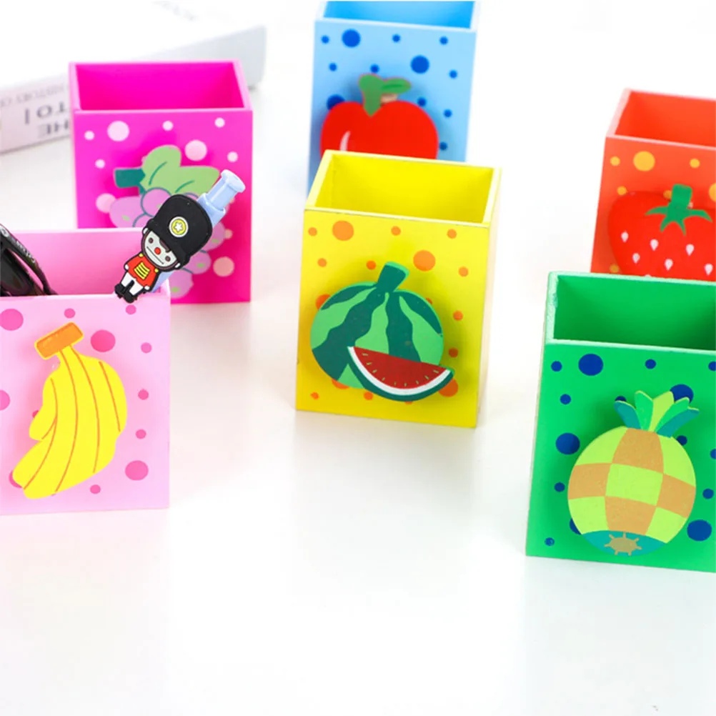 

6 Pcs Cartoon Wooden Fruit Pen Holder Decoration Pencil Organizer Stationery Storage