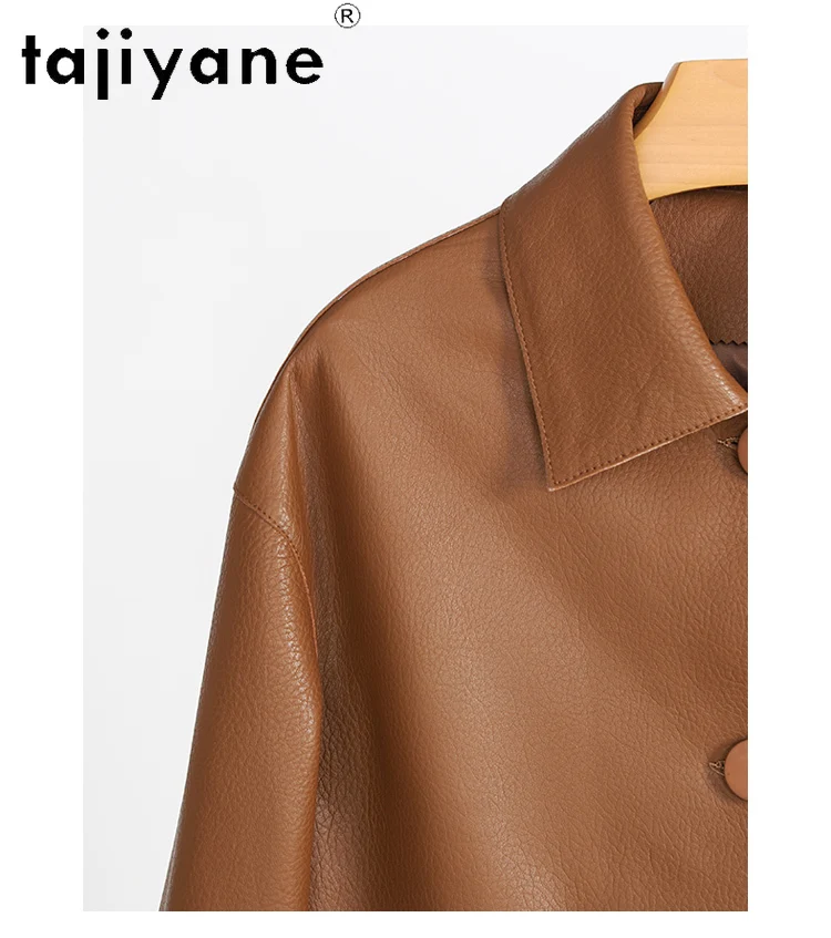 Tajiyane Bubble Leather Genuine Sheepskin Leather Jackets for Women Casual Single-breasted Real Leather Jacket Turn Down Collar