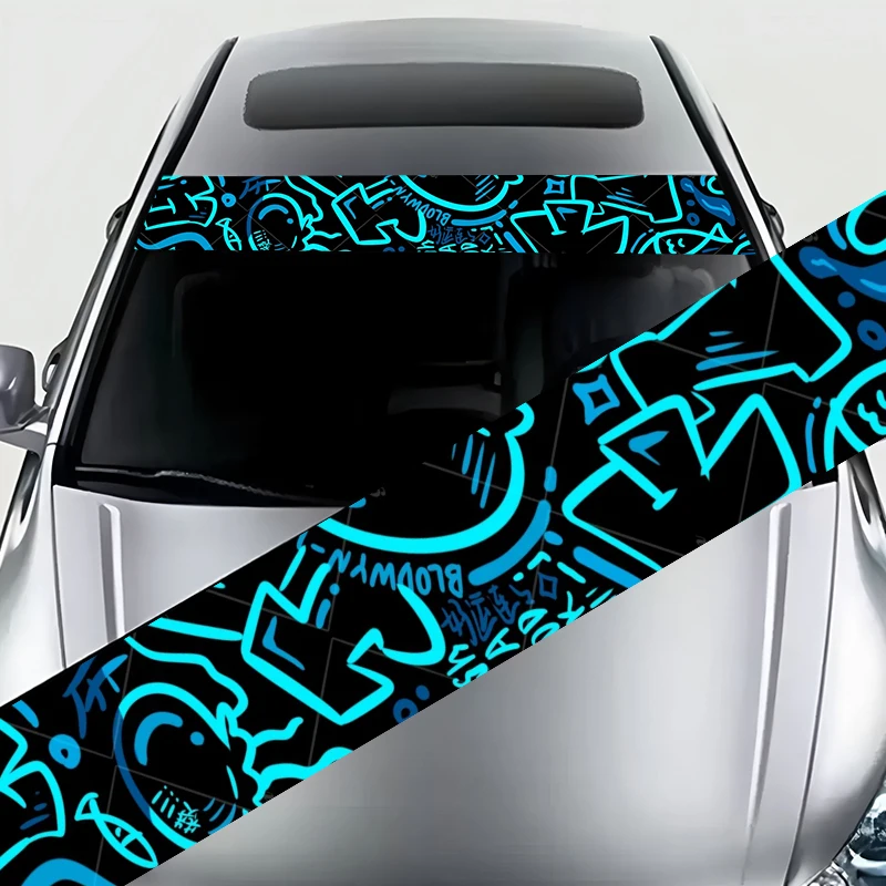 

1 Pack Blue & Black Graffiti Trend Style Decorative Strips Car Stickers: Set of 1 - Waterproof, Scratch Resistant, Fits All Car