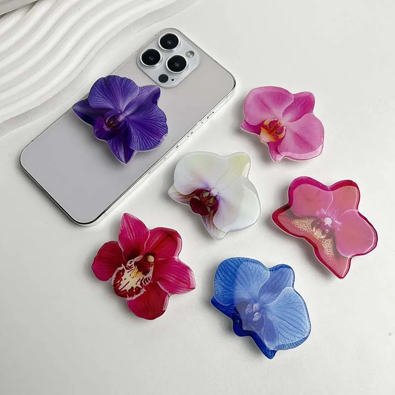 Cute Phalaenopsis Phone Holder Socket Grip Network Hot Talent Recommendation Foldable Cymbidium Phone Bracket For IPhone 16 view 4