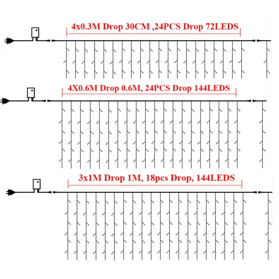 ไฟน้ำแข็งประดับ LED กลางแจ้ง30เมตรกันน้ำหลอดไฟประดับแบบสายผ้าม่านหน้าต่าง